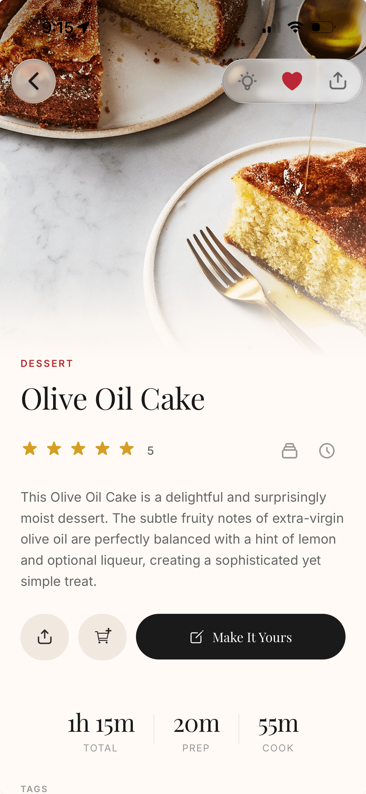 A saved recipe in Cooklook, formatted with ingredients, steps, and cooking tools