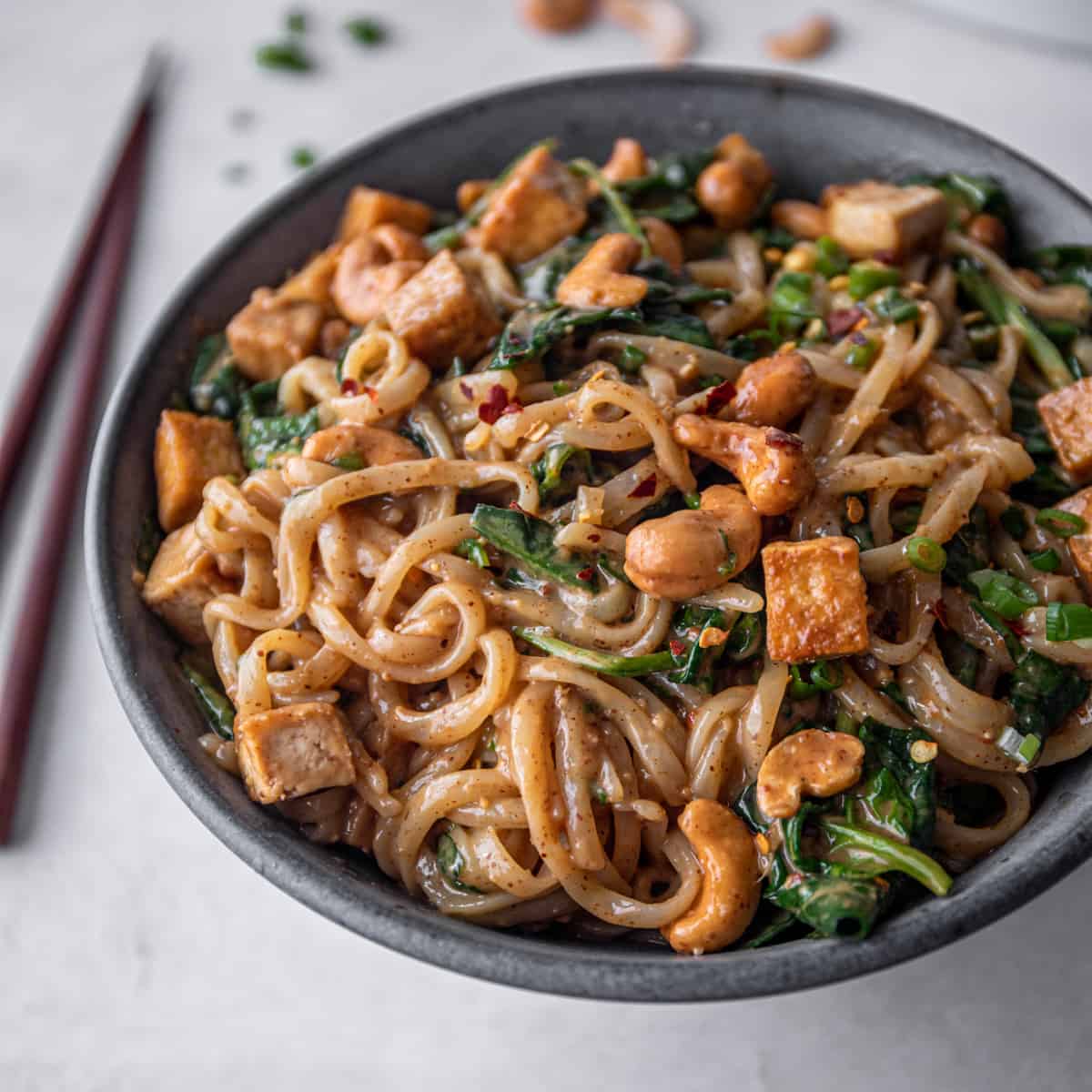 Saucy Tofu Noodles with Spinach